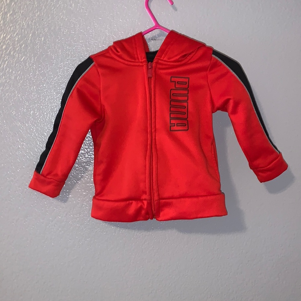 Puma Baby Boys 6-9 Months Red Hoodie Full Zip Up Sweatshirt Athletic Sporty